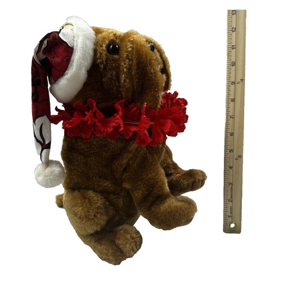 PBC Intl Shar Pei Plush Puppy Dog 12" Red Hawaiian Christmas Hat Tested and work - Picture 4 of 4